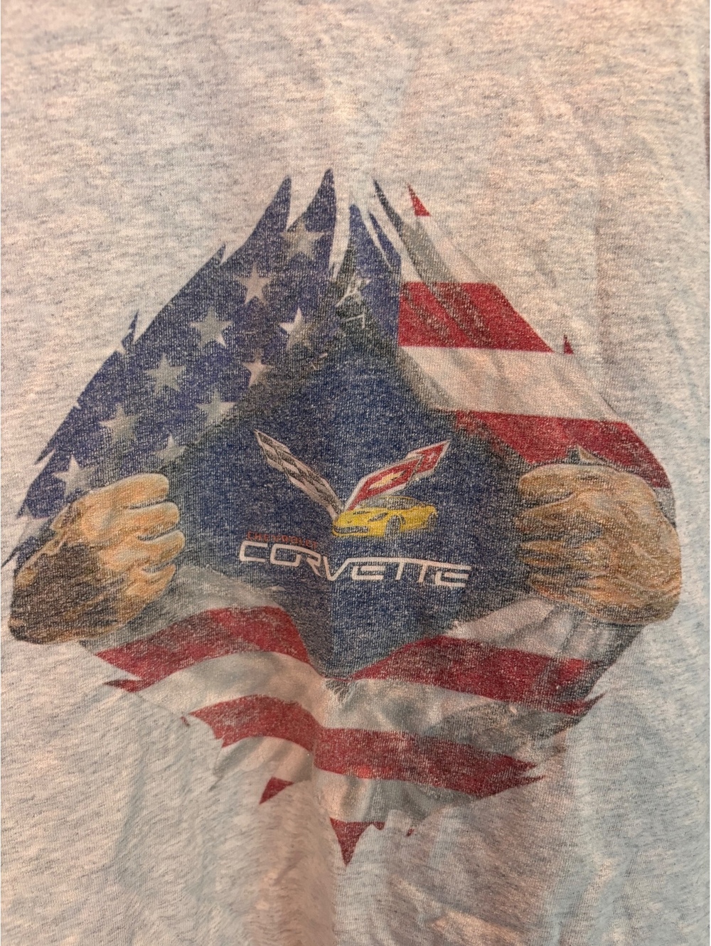 Hanes XL Gray Corvette American Flag Graphic T-Shirt